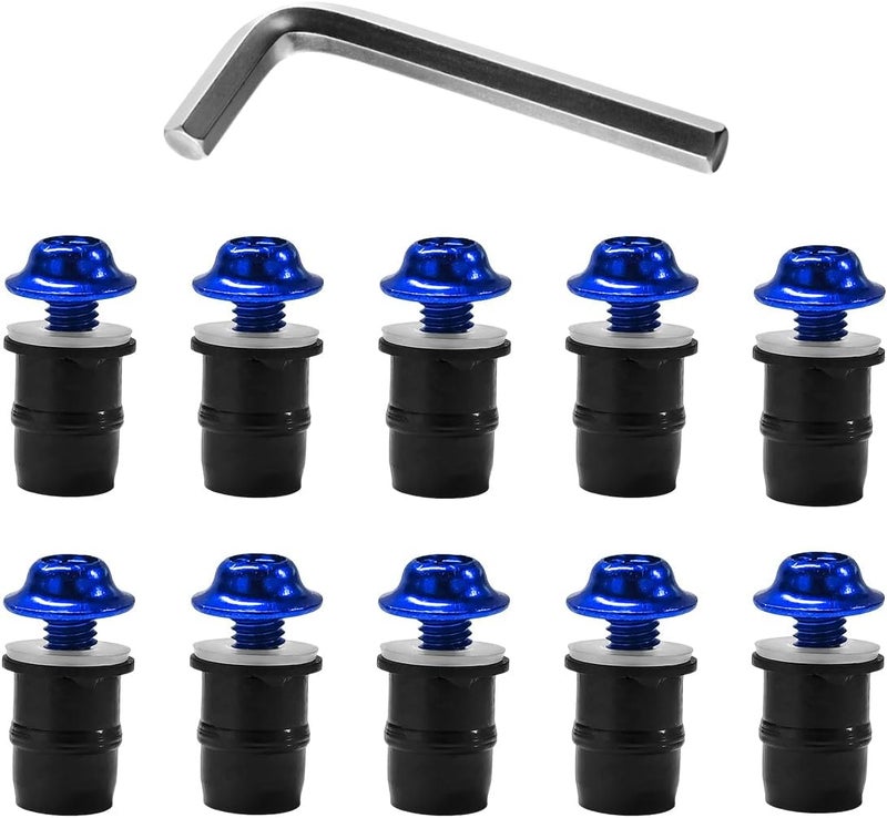 MUQIDA 10 PCS Motorcycle Windshield Bolts Screws Kit, Aluminum Alloy Motorbike Windscreen Body Fasteners, Universal Windshield Mounting Bolts with Wrench for Motorcycle Fairings (Blue) - Image 1